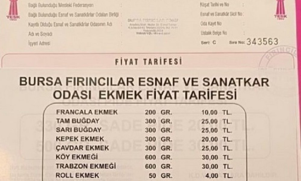 Bursa'da ekmeğe gizli zam geldi.